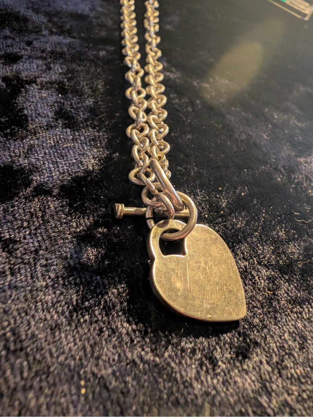 Vintage Sterling Silver Heart Padlock Necklace with Toggle Clasp